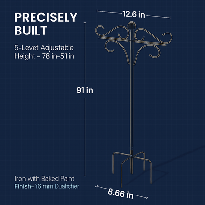 2 Packs 91in Heavy Duty Double Shepherds Hook Bird Feeder Pole Garden Hanging Holder with 5 Adjustable Height 5 Prong Base for Bird Feeder Garden Plan
