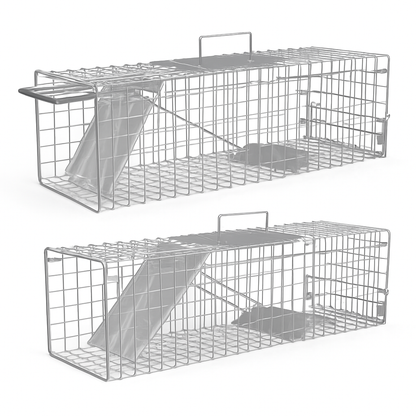 2Pcs 24X7.48X8.27IN Folding Humane Live Animal Trap Cages Easy To Catch And Release Foldable Cat Trap Galvanized Steel For Small Cats Squirrels Rabbit