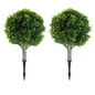 2 Packs Faux Boxwood Ball Trees Artificial Peanut Topiary Tree UV Resistant Artificial Shrubs Fake Plants Evergreen Artificial Bush with Ground Spike
