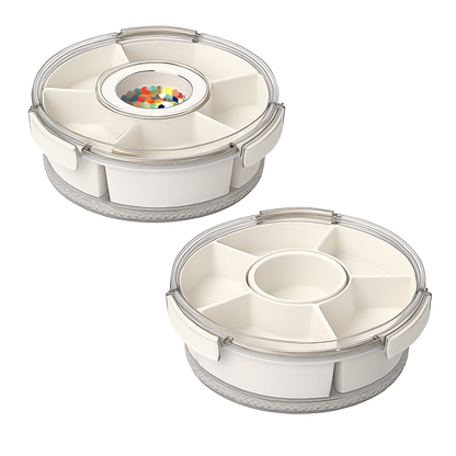 Divided Serving Tray with Lid and Handle - Rotatable Base