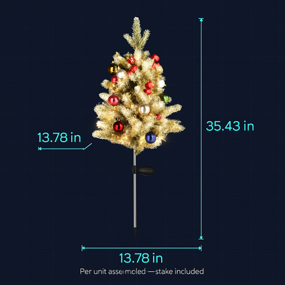 2Pcs Battery Powered Lighted Christmas Tree Urn Filler With Light Artificial Xmas Trees Light with Berries Balls LED Pathway Pine Tree IP44 Waterproof