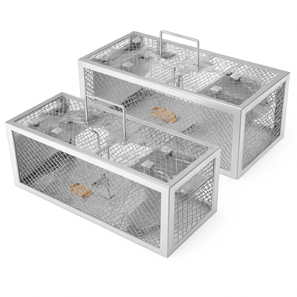 2Pack 11.81x5.63x4.45In 2-Door Humane Rat Trap Automatic Continuous Mouse Trap Reusable Galvanized Iron Live Animal Cage
