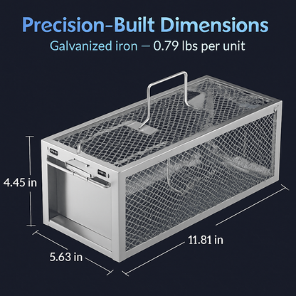2Pack 11.81x5.63x4.45In 2-Door Humane Rat Trap Automatic Continuous Mouse Trap Reusable Galvanized Iron Live Animal Cage