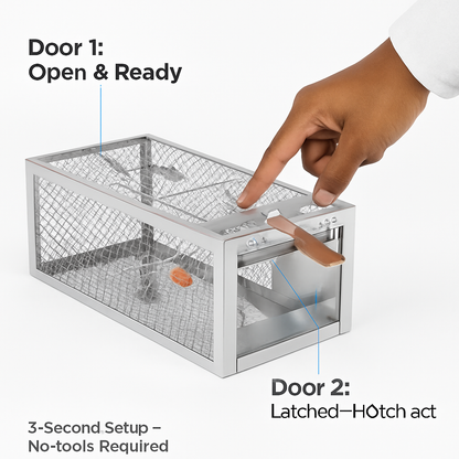 2Pack 11.81x5.63x4.45In 2-Door Humane Rat Trap Automatic Continuous Mouse Trap Reusable Galvanized Iron Live Animal Cage