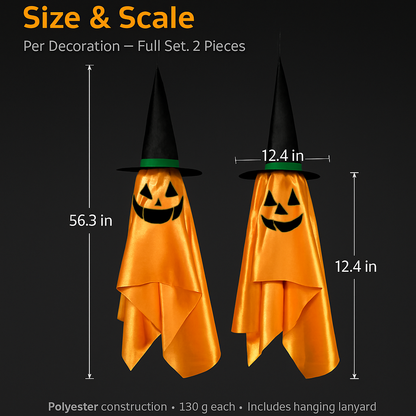 Hanging Ghosts with Wizard Hat - 2 Pack Halloween Decor