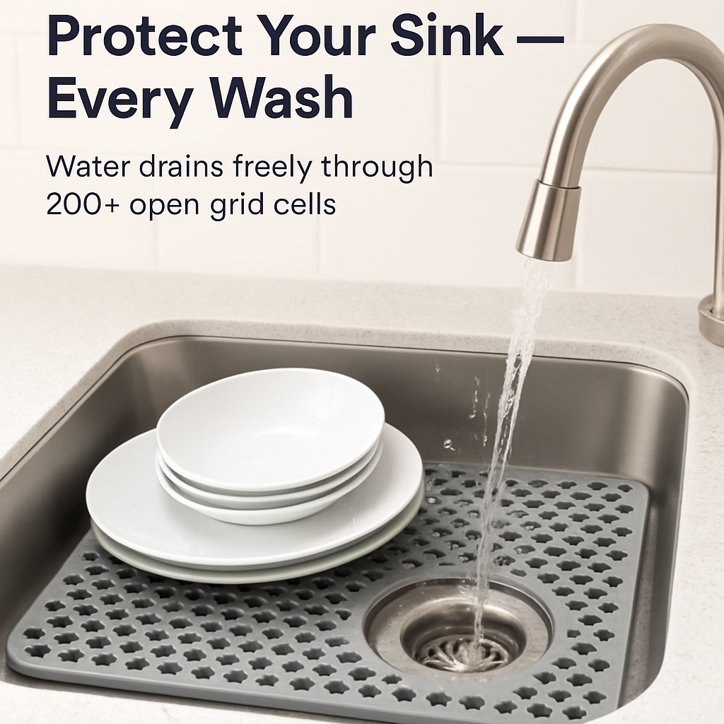 Silicone Grid Sink Mat with Central Drain Hole