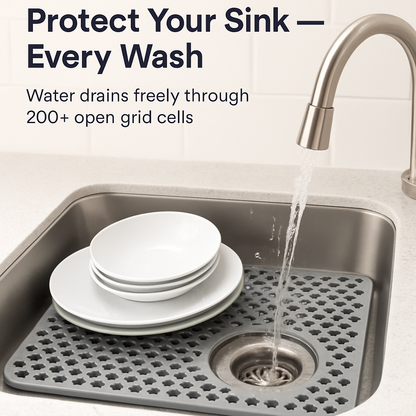 Silicone Grid Sink Mat with Central Drain Hole