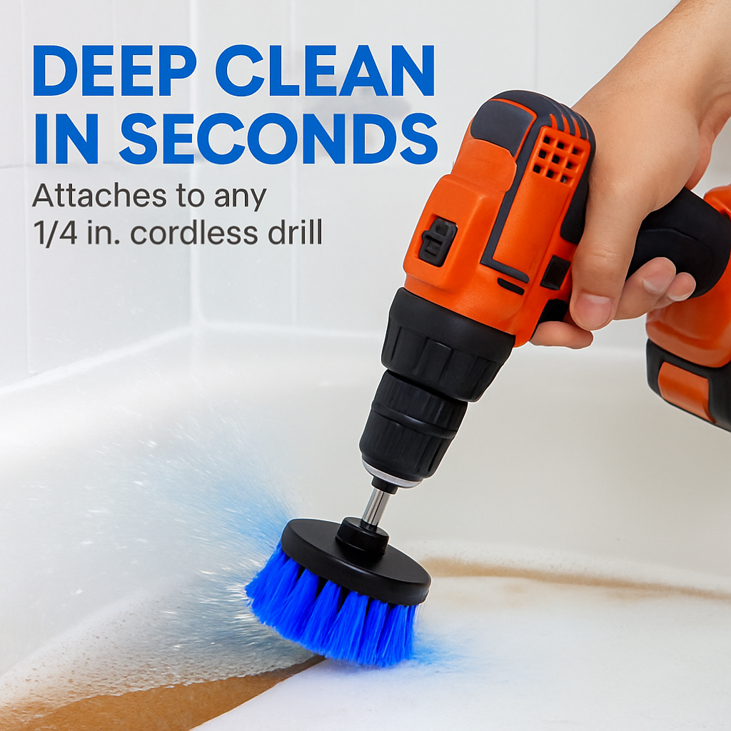 Drill Brush Cleaning Set for Tiles, Tubs & Sinks - Blue