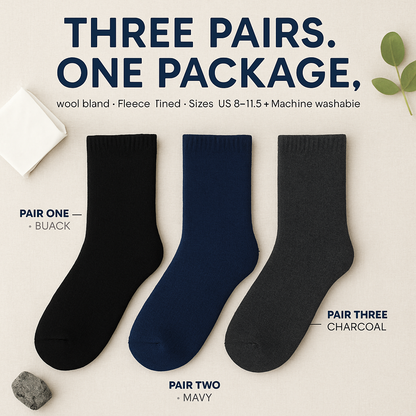 Men's Warm Wool Socks – Soft, Thermal Comfort (3 Pairs)