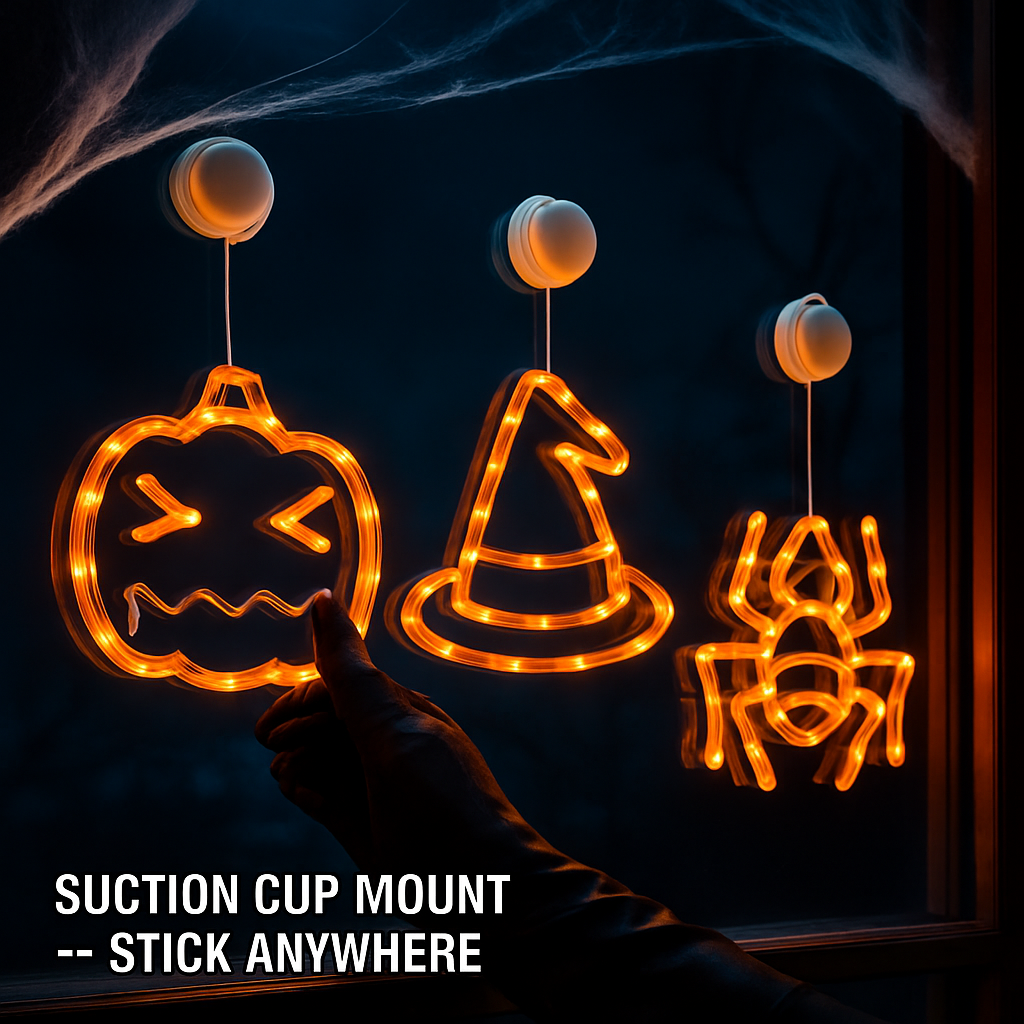 Halloween Window Light Trio: Spider, Witch Hat & Pumpkin
