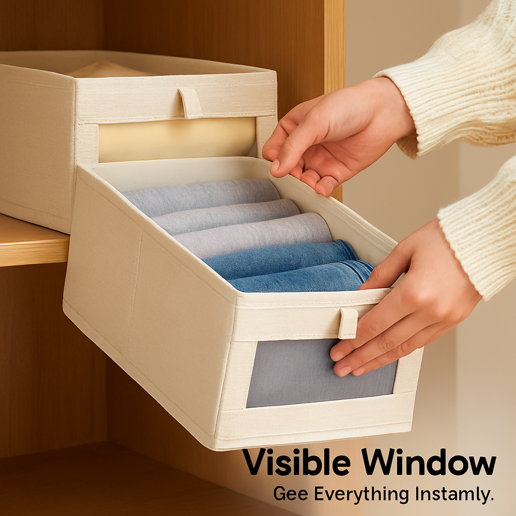 Foldable Linen Clothing Storage Bin with Clear Window