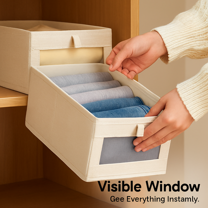 Foldable Linen Clothing Storage Bin with Clear Window