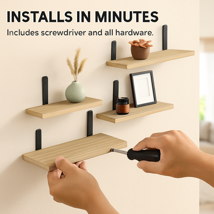 Floating Wall Shelves with Brackets - 6 Sets for Living Room