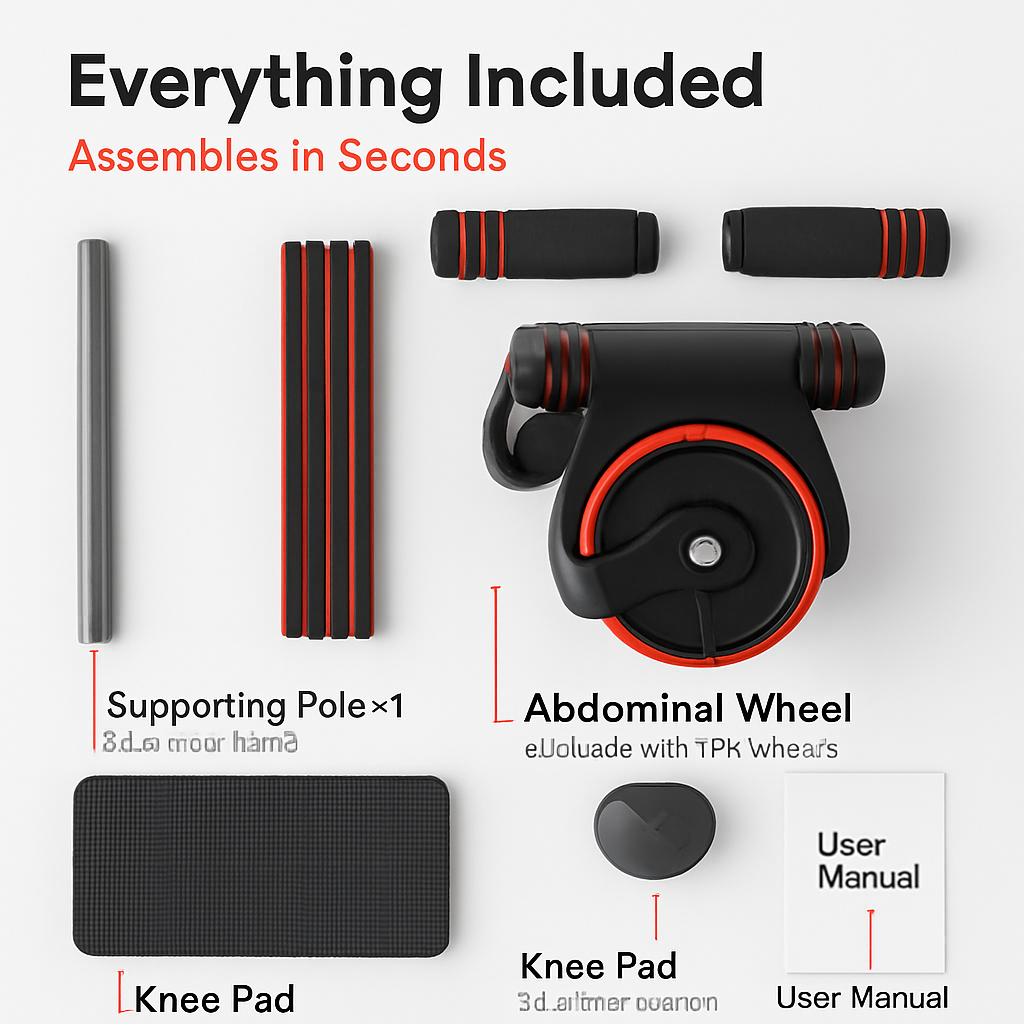 Abdominal Wheel with Kneel Pad and Phone Holder for Home Gym