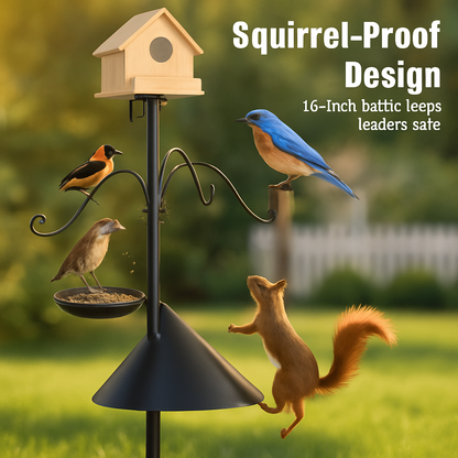 94Inch Squirrel Proof Bird Feeder Pole Heavy-Duty Bird House Pole  Outdoor Bird Feeding Station with 5 Adjustable Heights 4 Shepherd Hooks Top & Side