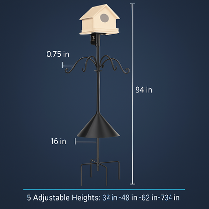 94Inch Squirrel Proof Bird Feeder Pole Heavy-Duty Bird House Pole  Outdoor Bird Feeding Station with 5 Adjustable Heights 4 Shepherd Hooks Top & Side