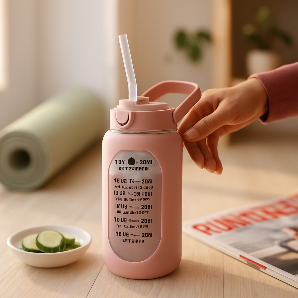Glass Water Bottle with Straw and Time Marker