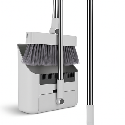 4-in-1 Upright Broom and Dustpan Set - Stainless Steel Handle