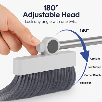 4-in-1 Upright Broom and Dustpan Set - Stainless Steel Handle