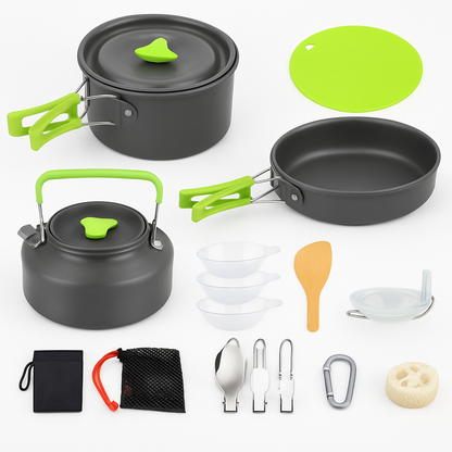 Camping Cookware Set 16Pcs Pot Pan Kettle with Bowls
