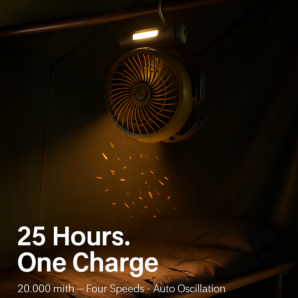 Oscillating Camping Fan with Flashlight, Remote Control
