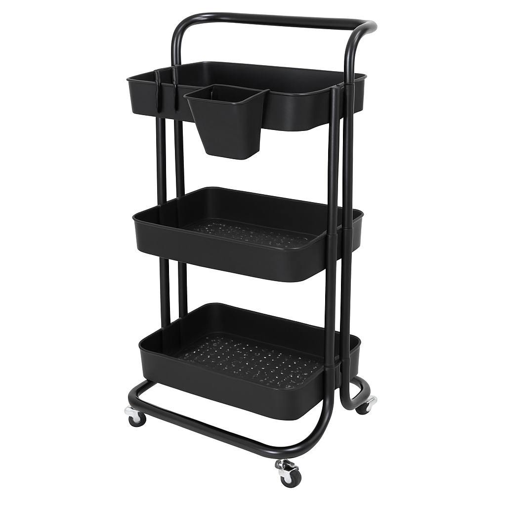 3-Tier Rolling Utility Cart with Mesh Baskets