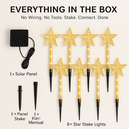 8Pack Christmas Solar Stake Light 64LED Beads Star-Shaped Pathway Lights With 8 Lighting Modes IP64 Waterproof Xmas Decoration For Garden Patio Yard P