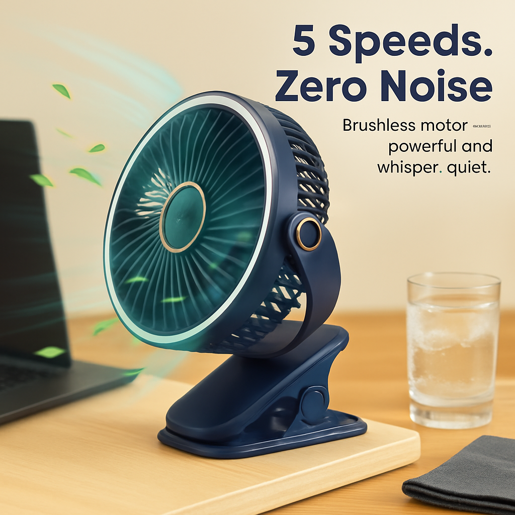 Clip-On Desk Fan for Camping and Office — Quiet & Adjustable