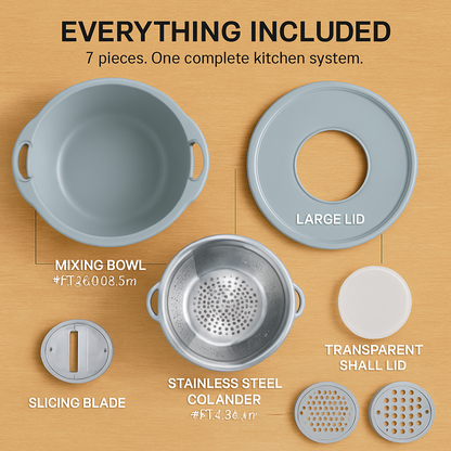 Multifunctional Mixing Bowl with Colander and Graters Set
