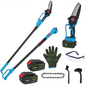 2-IN-1 Cordless Pole Saw And Mini Chainsaw With Extension Pole 21V Battery 6” Electric Brushless Pole Chainsaw with Digital Display Auto Oiler Safety