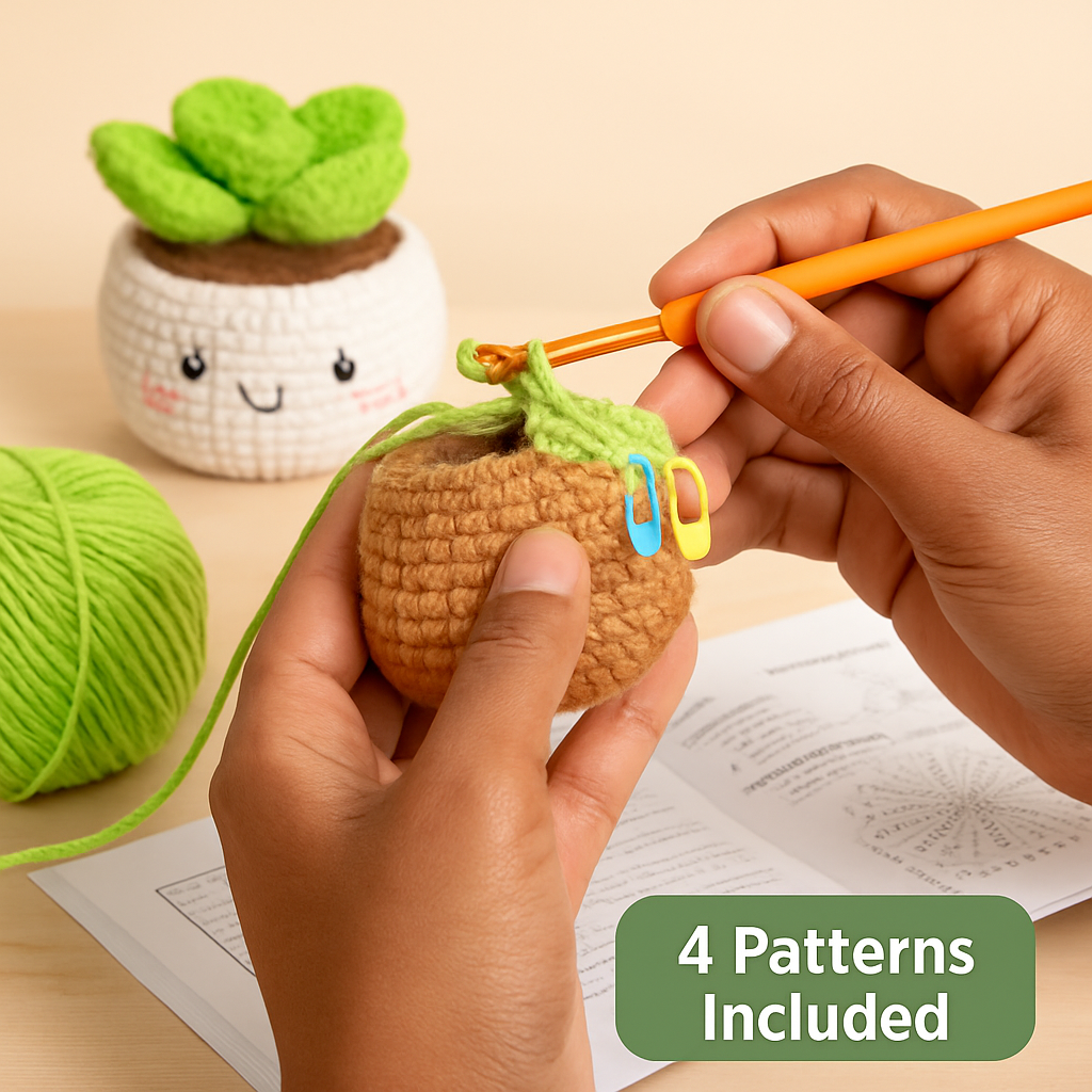 Succulents Crochet Kit for Beginners with 4 Patterns