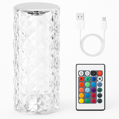 Crystal Diamond Rose Table Lamp - Dimmable, Remote Control