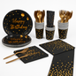 Black & Gold Birthday Dinnerware Set for 25 Guests
