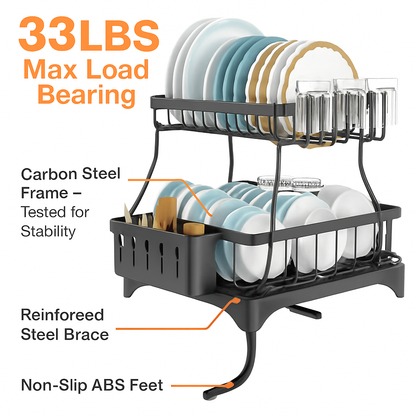 Dish Drying Rack with Drainboard and Utensil Holder