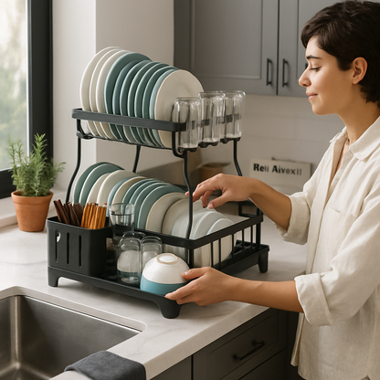 Dish Drying Rack with Drainboard and Utensil Holder