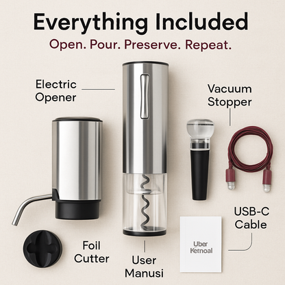 Electric Wine Opener Set with Aerator, Foil Cutter & Stopper