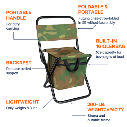 Foldable Fishing Chair with Backrest and Cooler Bag