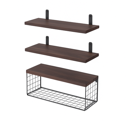2-in-1 Floating Shelves with Storage Basket