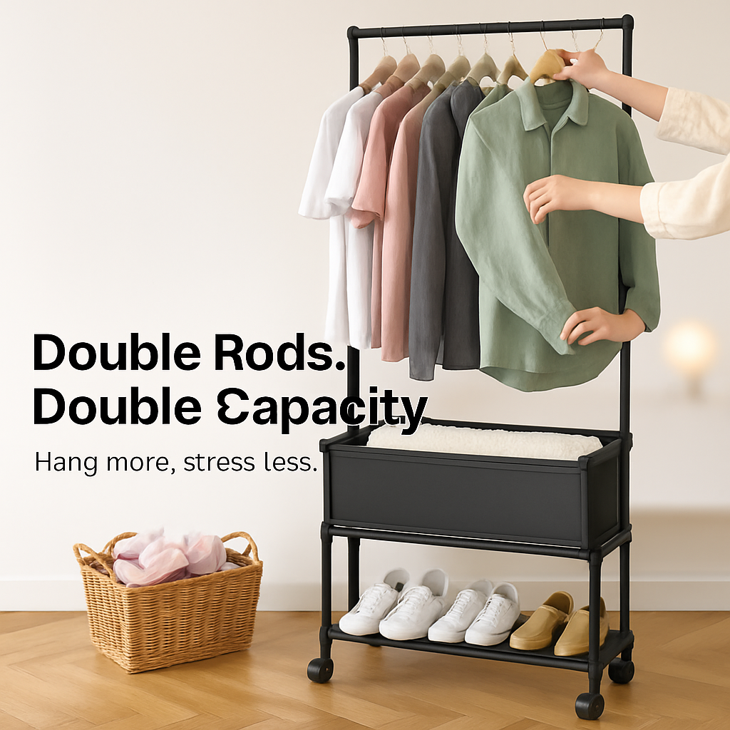 Double Rods Garment Rack with Storage Bag