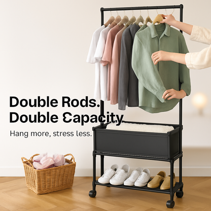Double Rods Garment Rack with Storage Bag
