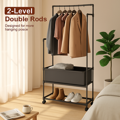 Double Rods Garment Rack with Storage Bag