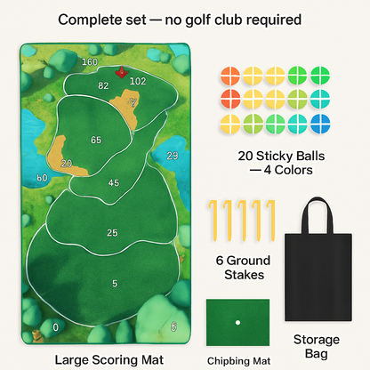 Golf Game Set: Indoor/Outdoor Chipping Mat & Sticky Balls