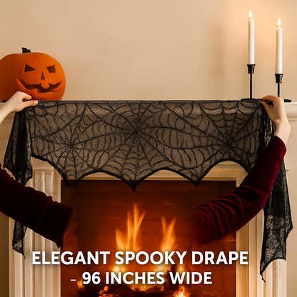 Halloween Black Lace Spiderweb Mantle Scarf