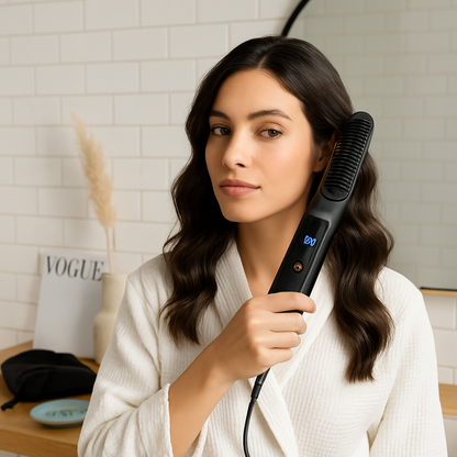 2 In 1 Ceramic Hair Straightener Flat Iron Cordless Hair Straightener Brush Hair Portable Styling Iron with Carry Bag Anti-scald Gloves 2 Hairpins