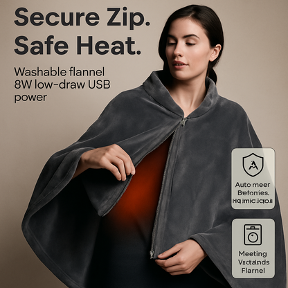 USB Heated Blanket Shawl Wrap with Zipper