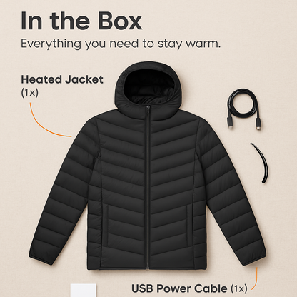 Heated Jacket - Lightweight Hooded Coat for Winter Warmth