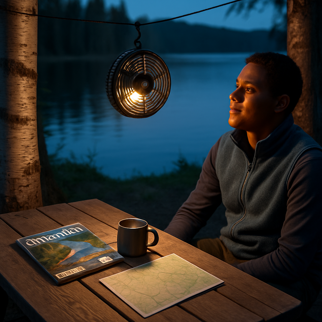 Foldable Camping Fan with Oscillating Tripod and USB Power