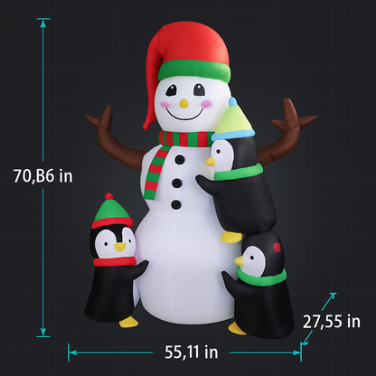 Christmas Inflatable Snowman and Penguin Yard Decoration