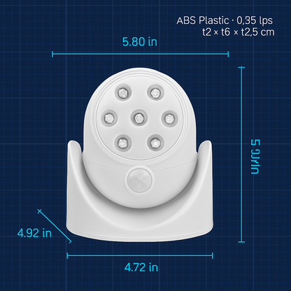 Wireless LED Spotlight 90 ° Motion Sensor Night Lamp 360°Rotate Cordless Stairs Lights Battery Operated w/23ft Sensing Range for Closet Bathroom