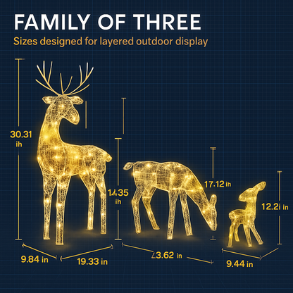 Reindeer Family 2D Christmas Deer Decoration with 3 Modes